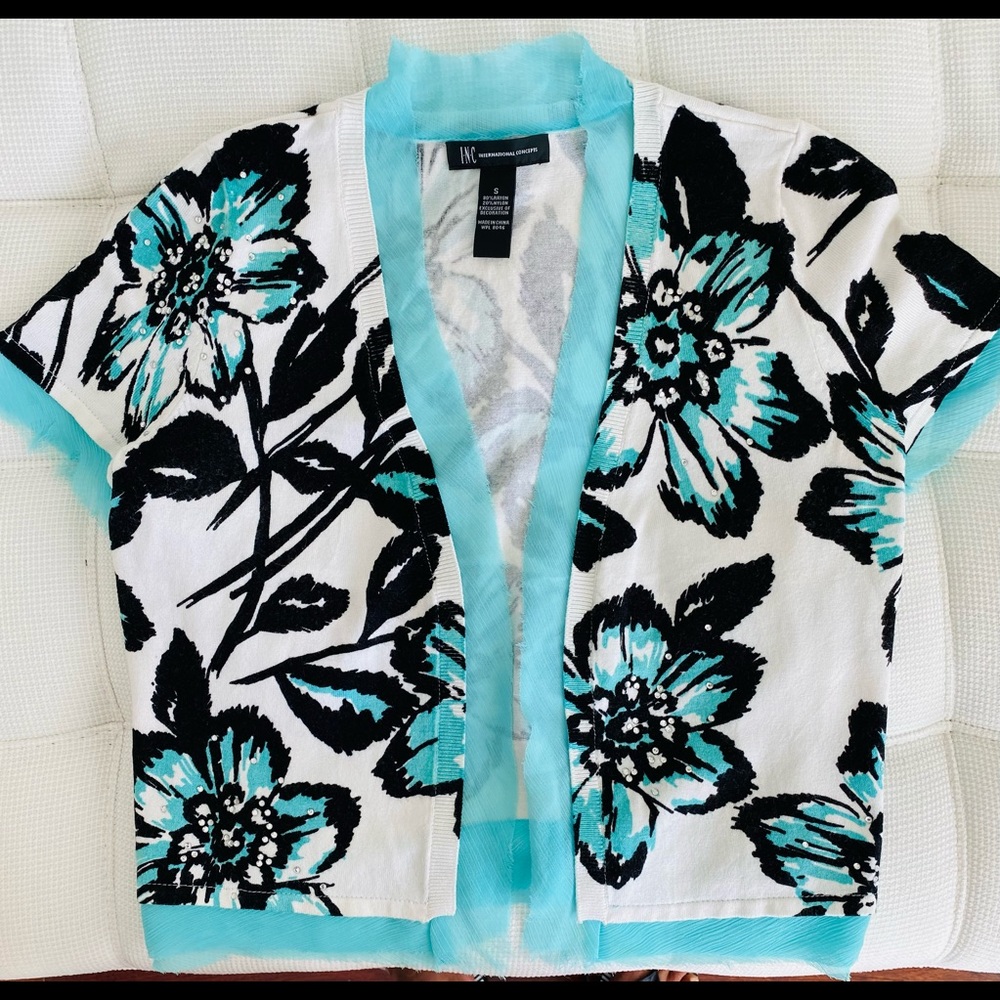 INC short sleeves cardigan, floral prints, S